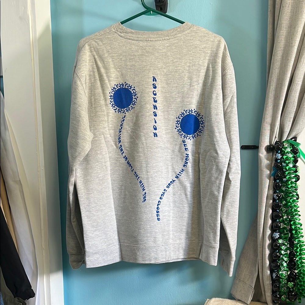 Glass House Gray Crewneck Sweater with Blue Graphic
